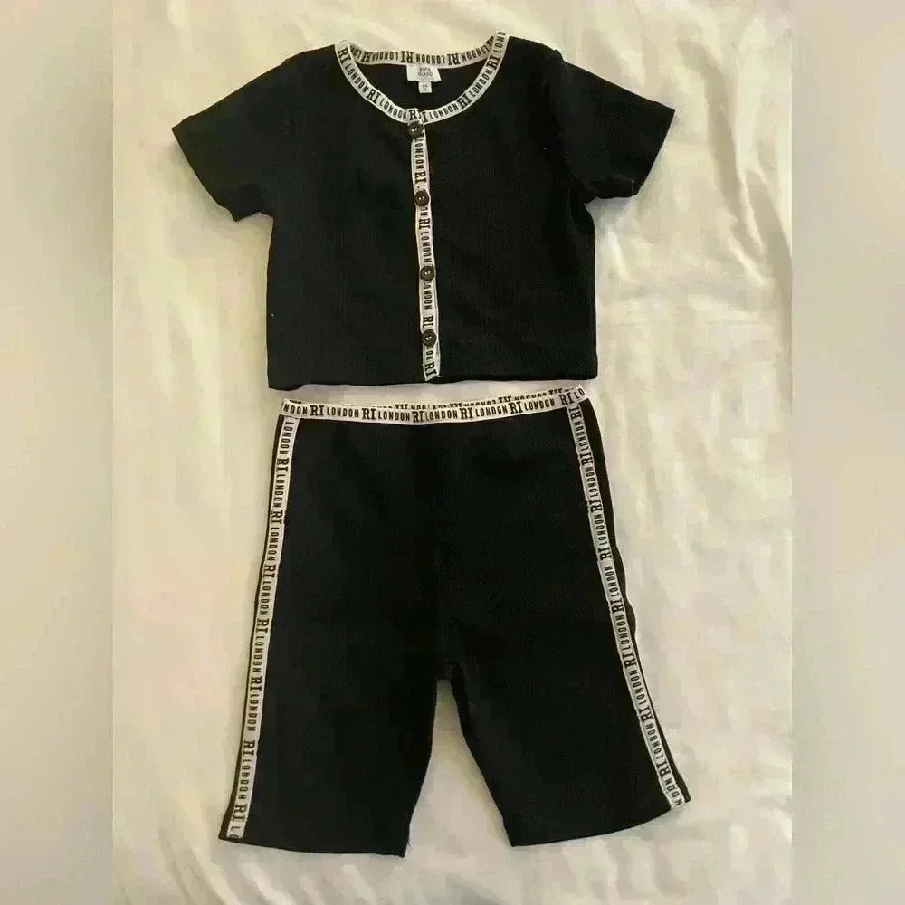 River Island Girls Kids 5-6 Years Matching Short Set Black - Picture 2 of 6